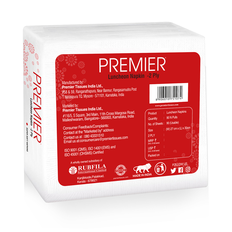 Premier Luncheon Napkins 2Ply 50 Pulls -Pack of 10