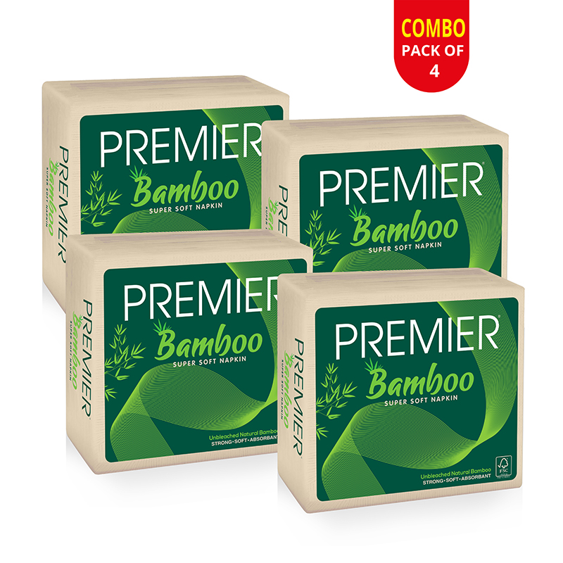 Premier Bamboo Tissue Napkins 50 Pulls-Pack of 4
