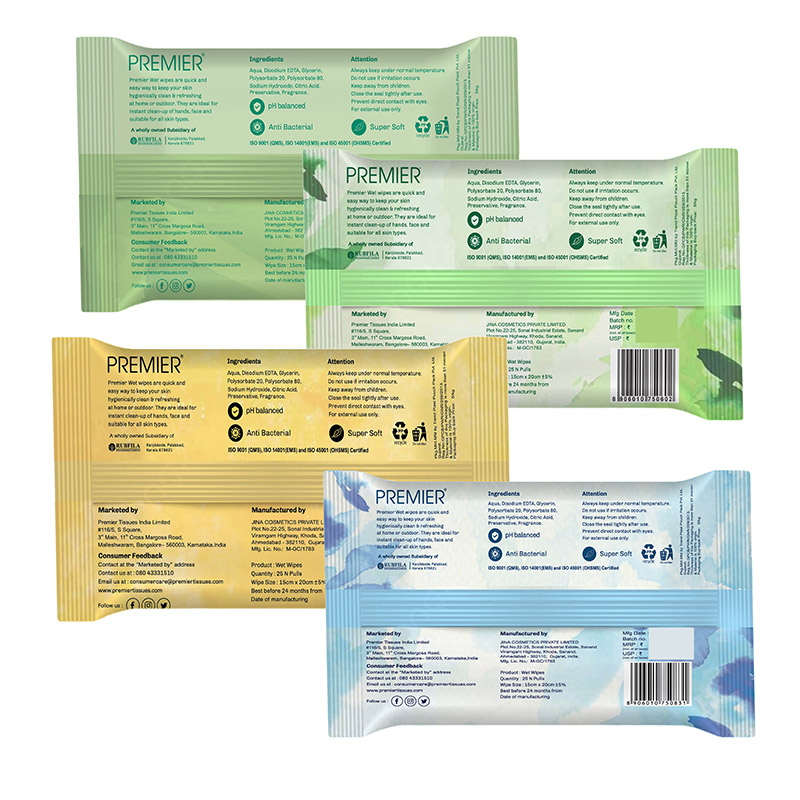 Premier Wet Wipes 10 Pulls Assorted - Pack of 6