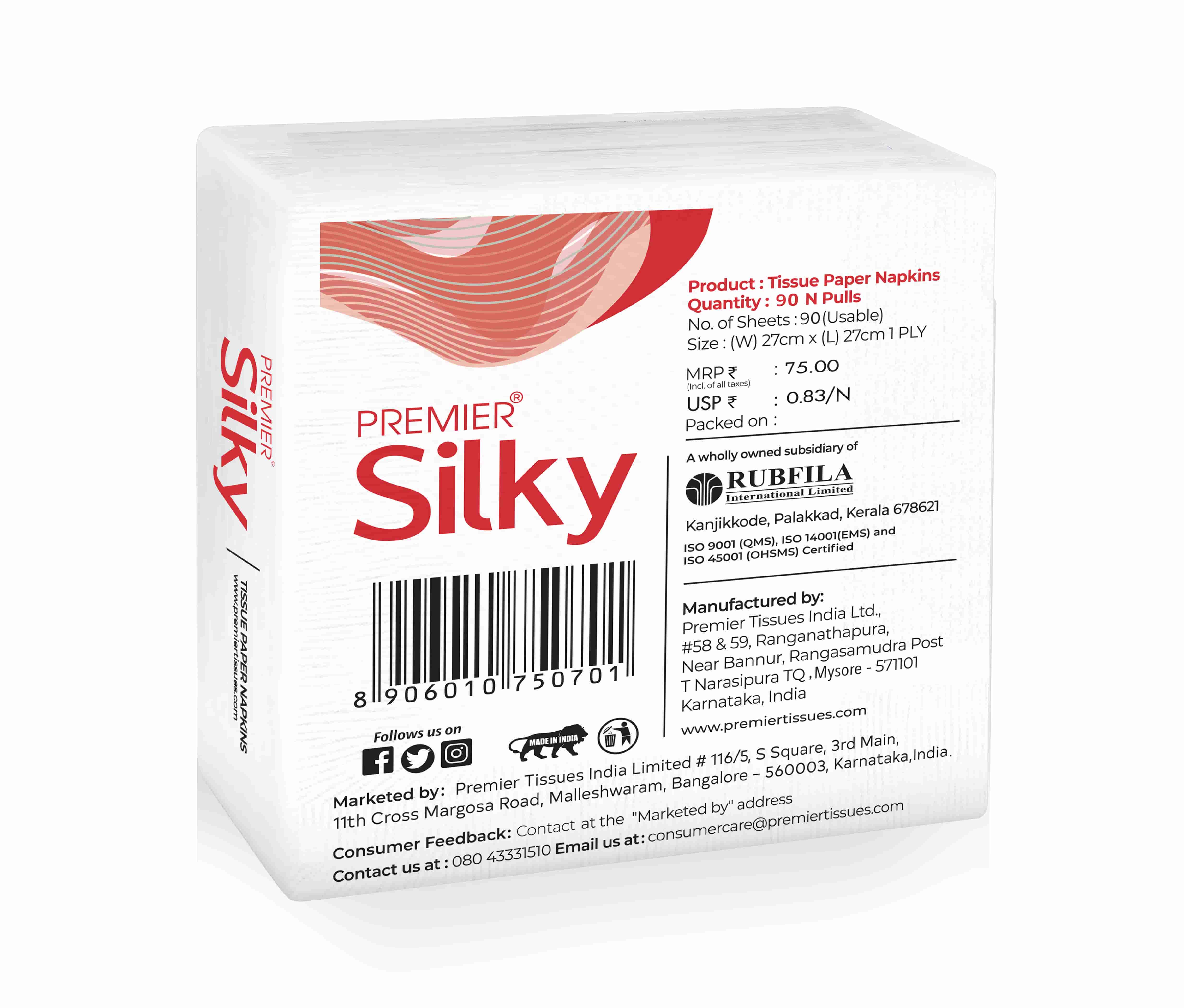 Premier Silky Napkins 90 Pulls- Pack of 4