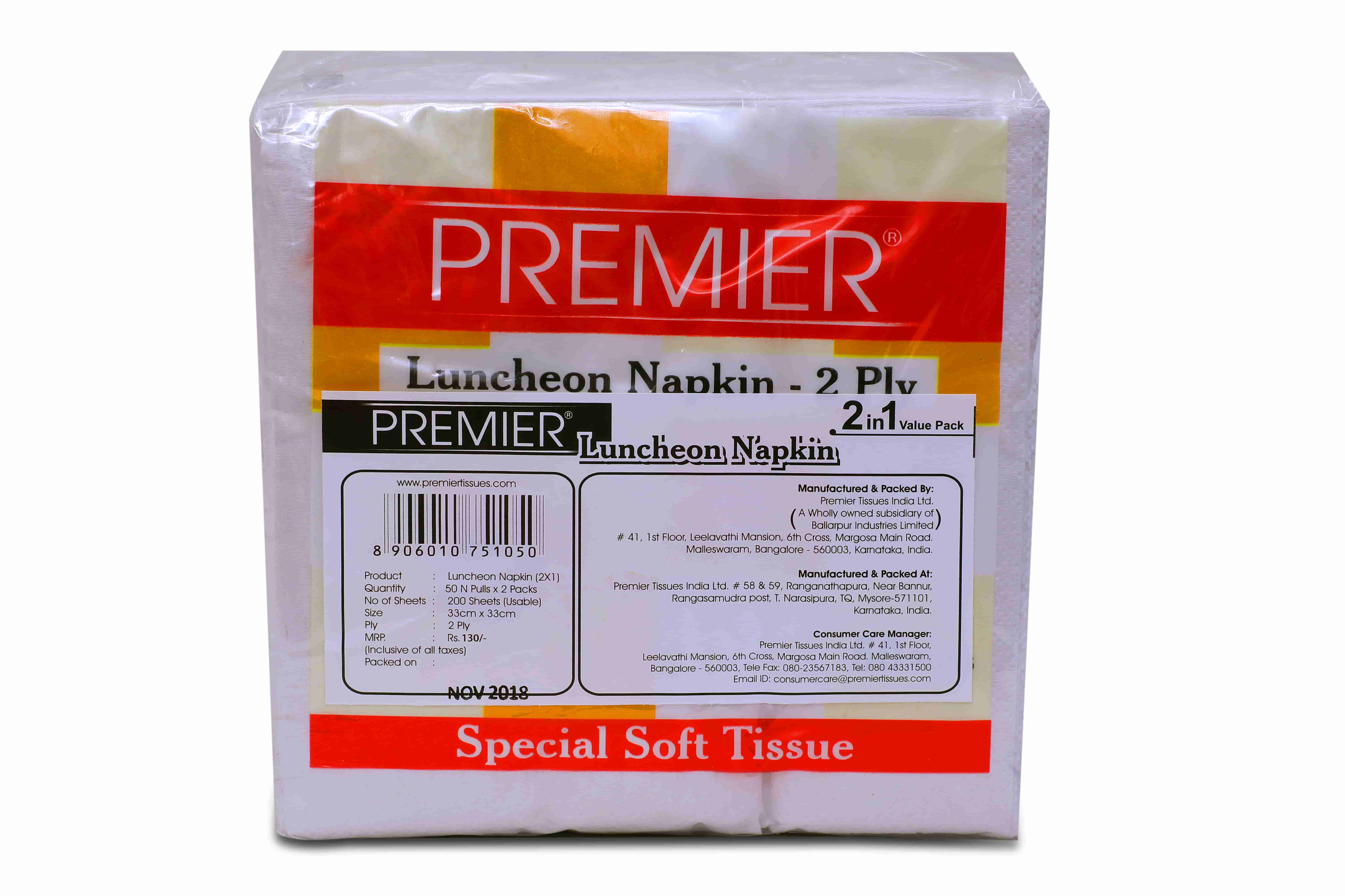 Premier Luncheon Napkins 2Ply 50 Pulls -Pack of 10 (Copy)