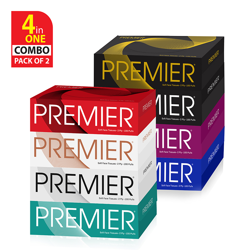 Premier Face Tissue Box 100 Pulls 4x1 - Pack of 2