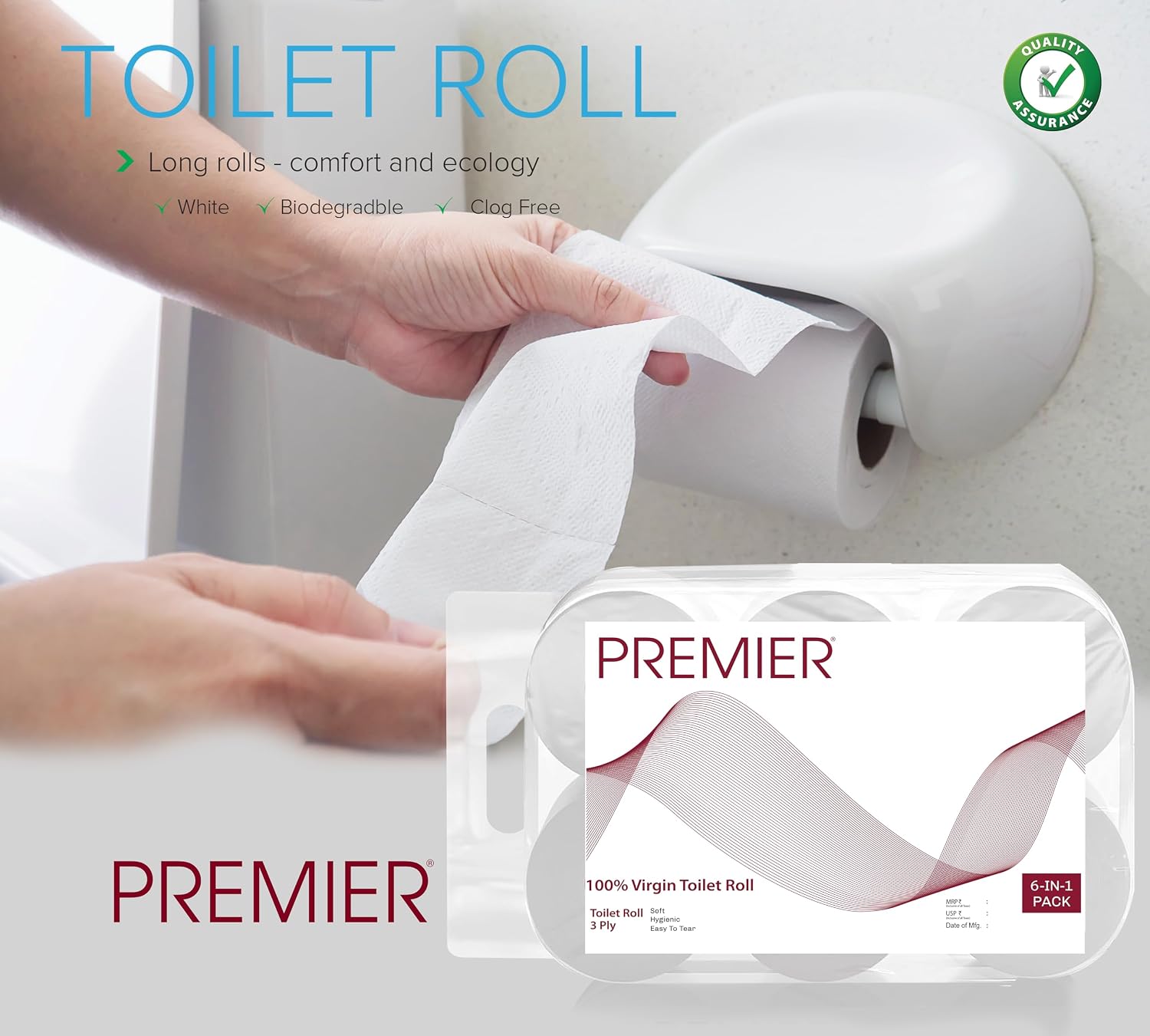 Premier Toilet Roll 300 Pulls 6x1 - Pack of 2