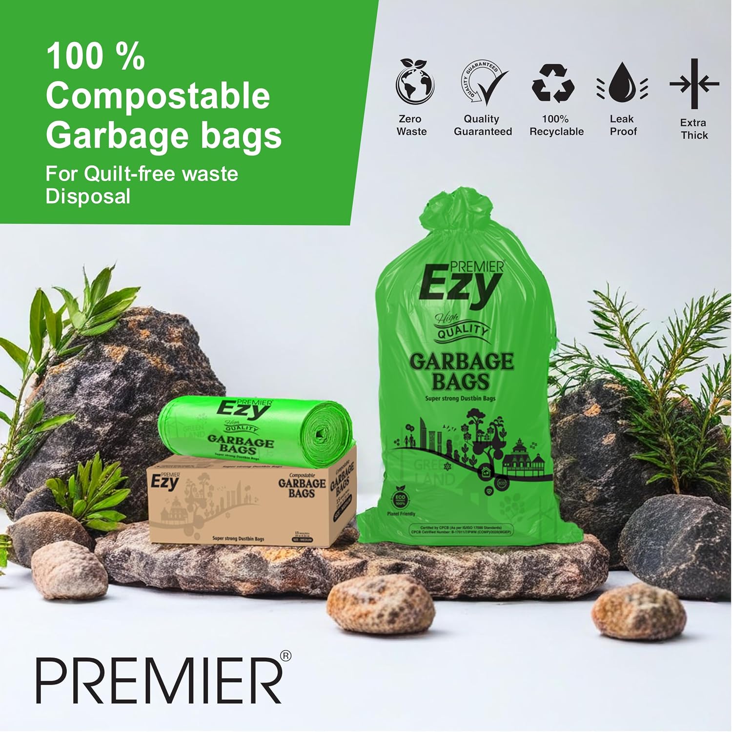 Premier Compostable Garbage Bags Medium- Pack of 3