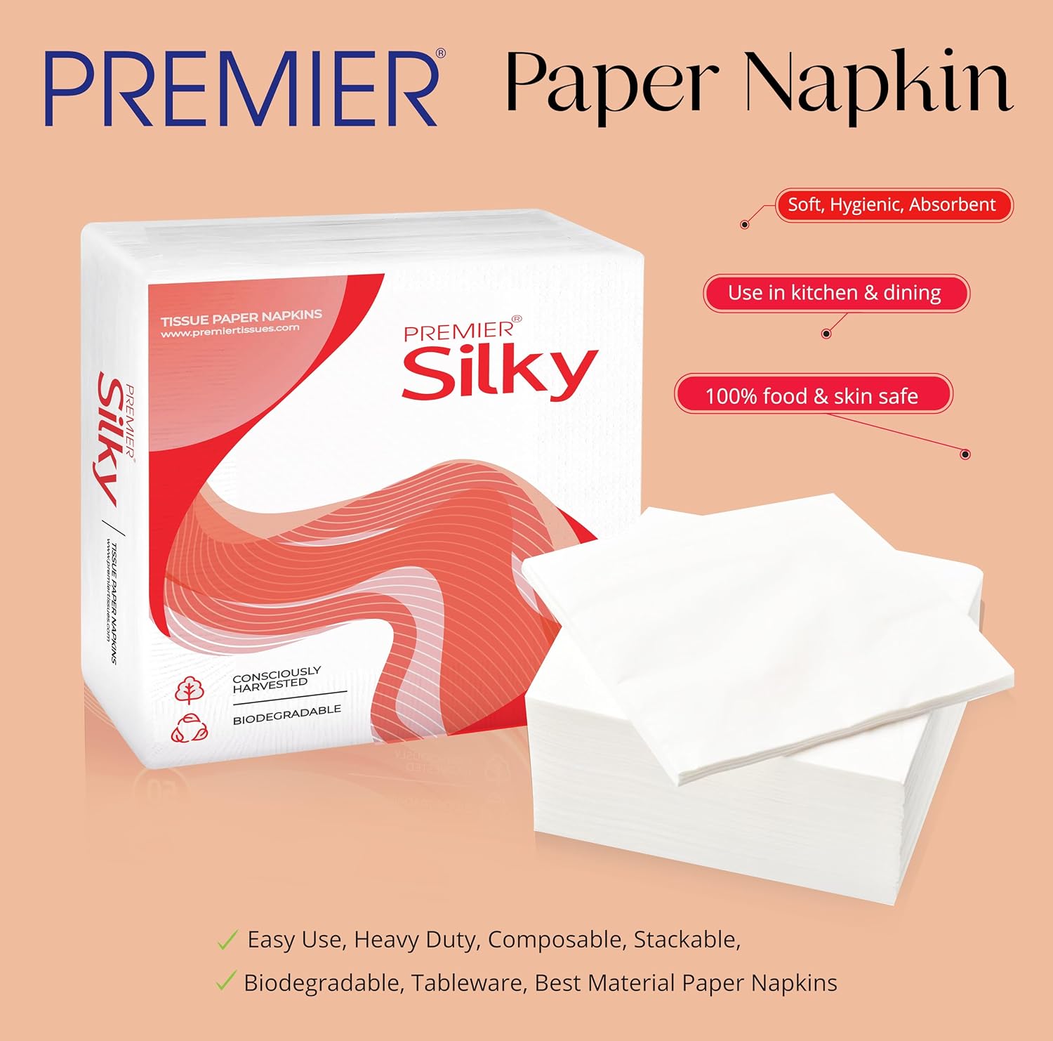 Premier Silky Napkins 90 Pulls- Pack of 4