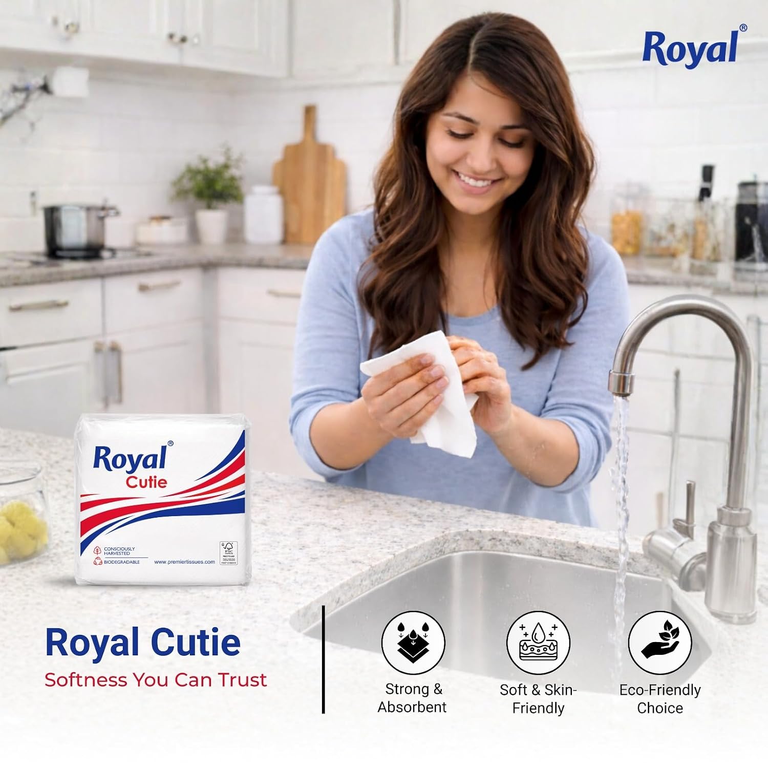 Royal Cutie Paper Napkins 90 Pull - Pack of 8