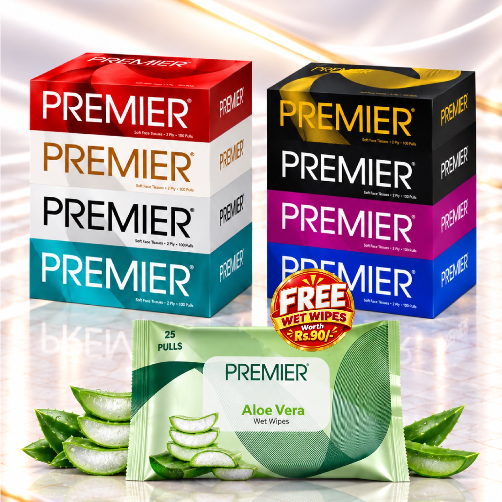 Premier Kitchen Towel Roll 4x1-Pack of 2 with Free Wet Wipes Assorted