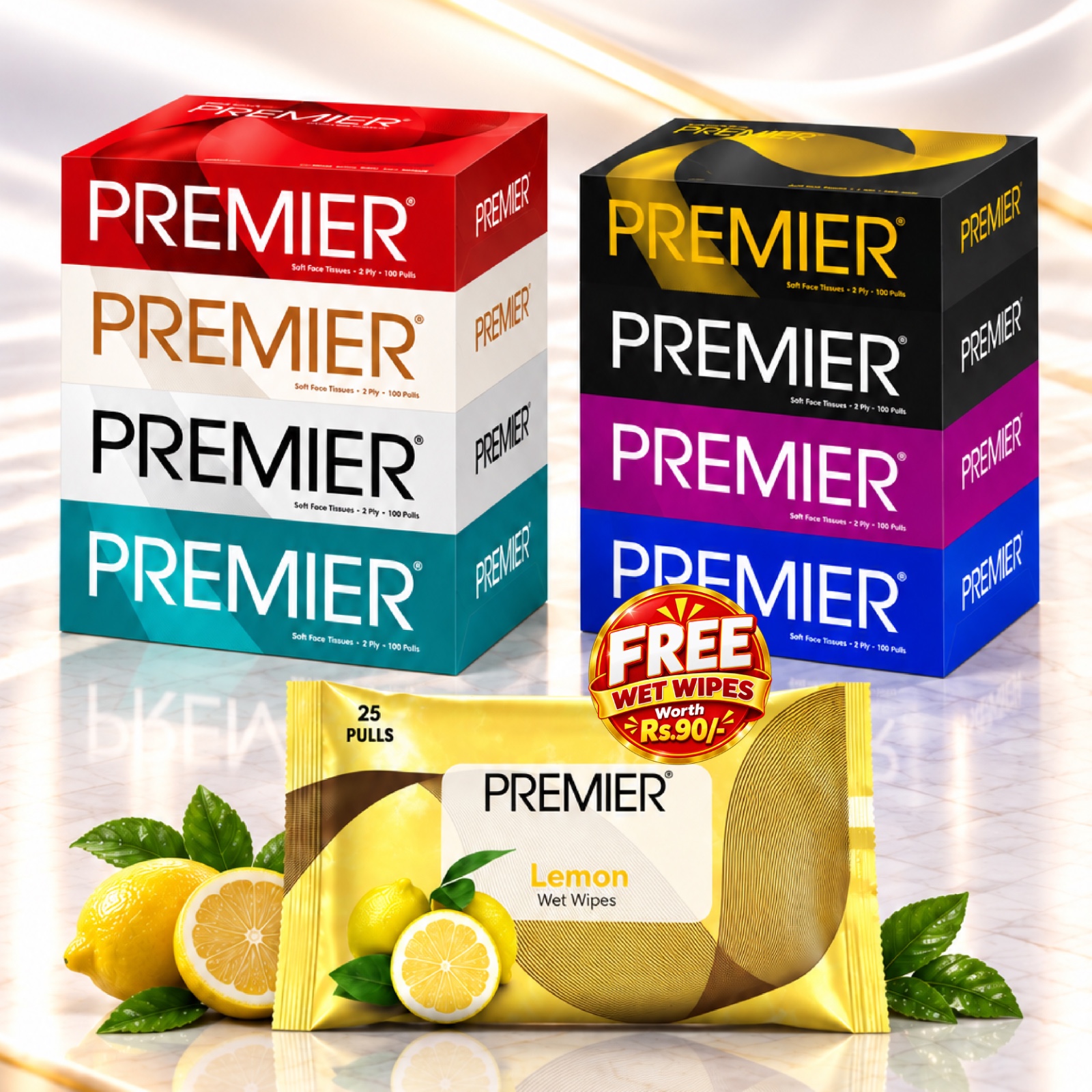 Premier Kitchen Towel Roll 4x1-Pack of 2 with Free Wet Wipes Assorted