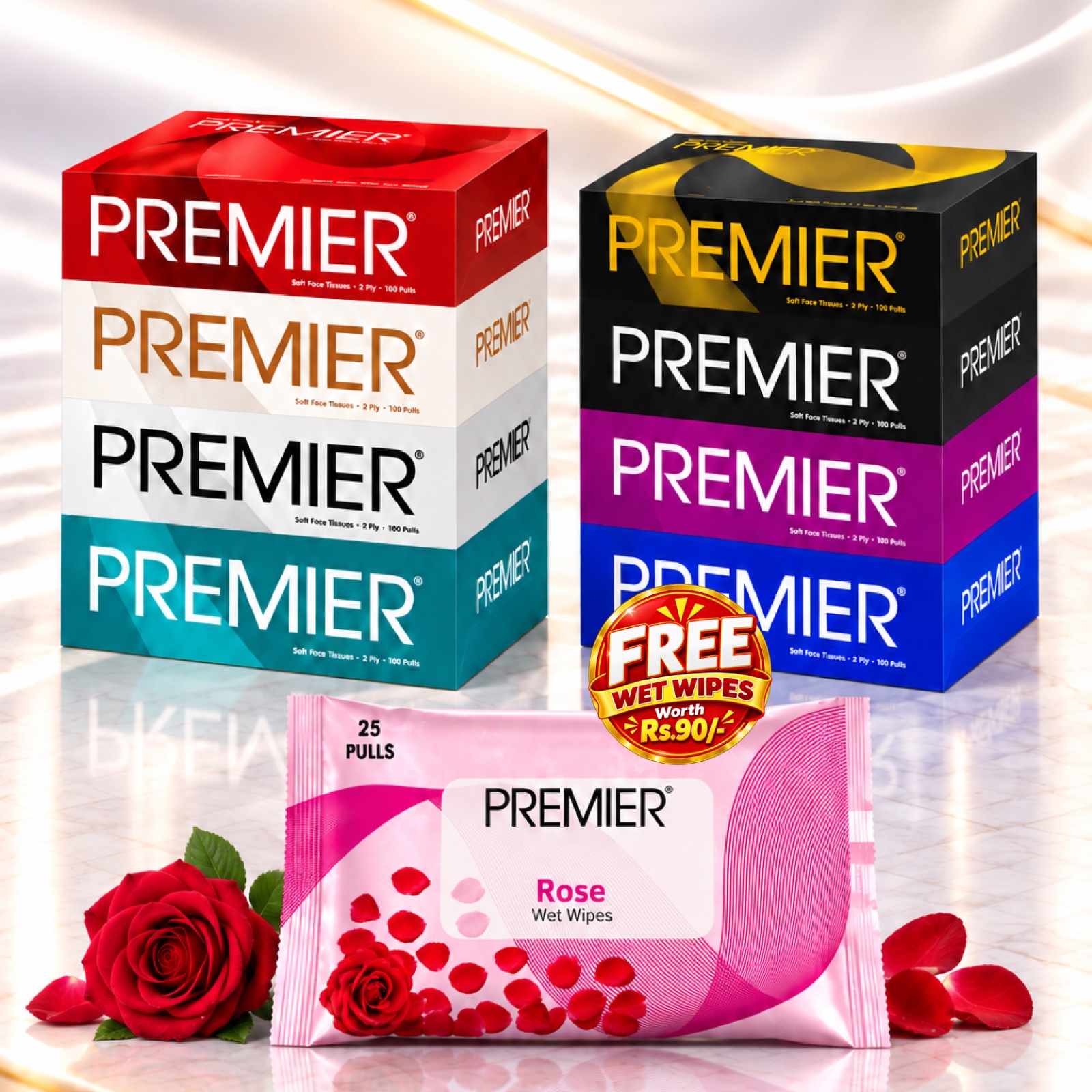 Premier Kitchen Towel Roll 4x1-Pack of 2 with Free Wet Wipes Assorted