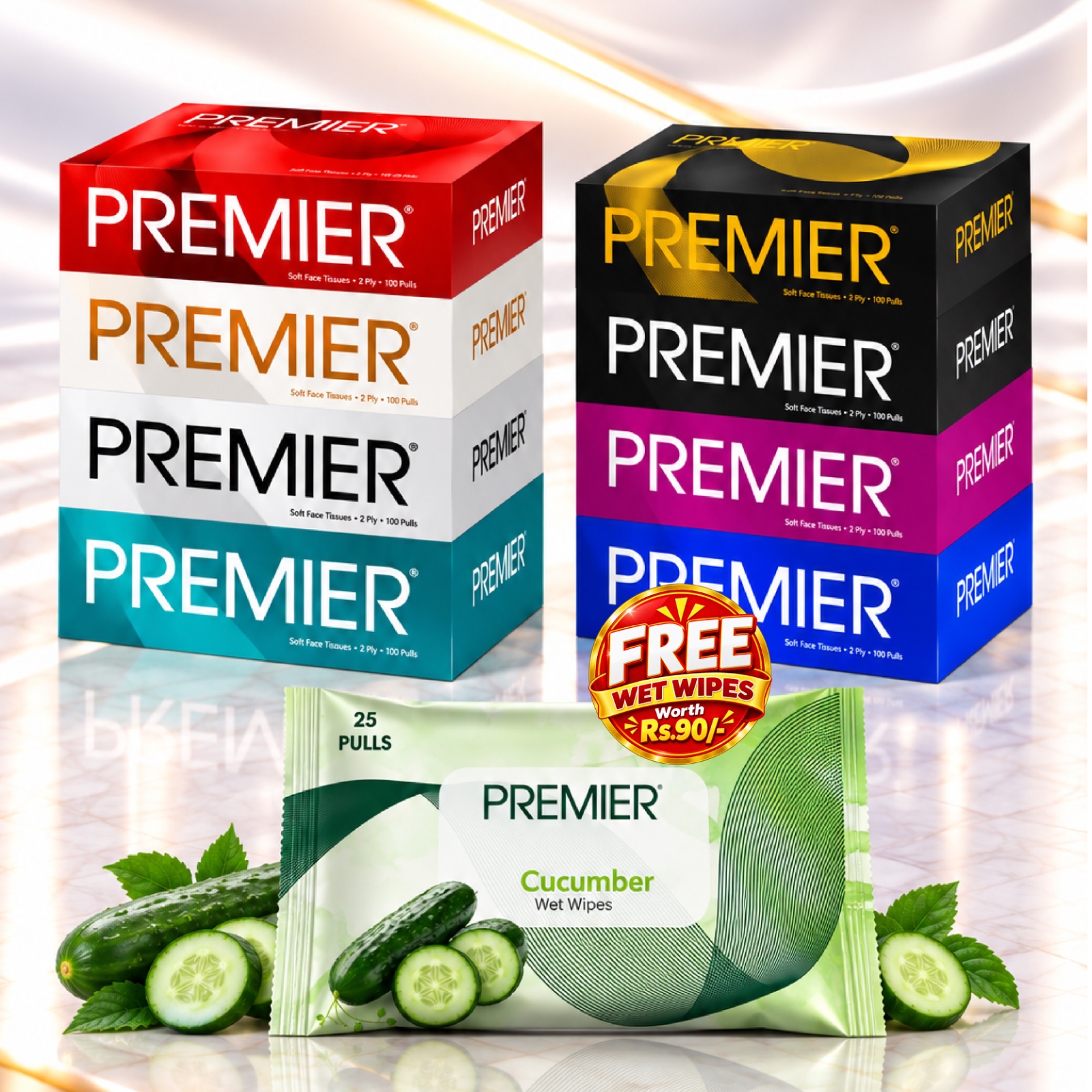 Premier Kitchen Towel Roll 4x1-Pack of 2 with Free Wet Wipes Assorted