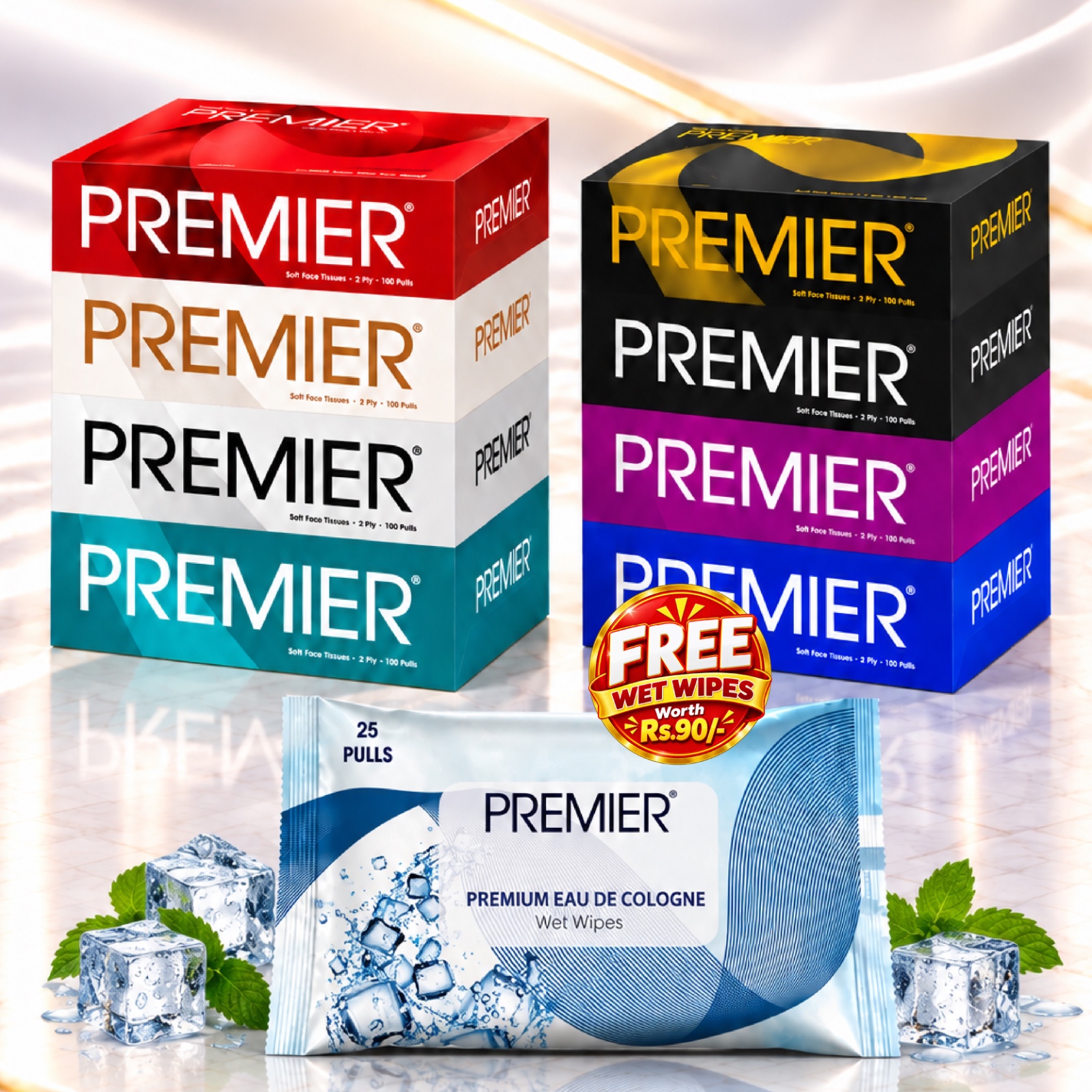 Premier Kitchen Towel Roll 4x1-Pack of 2 with Free Wet Wipes Assorted