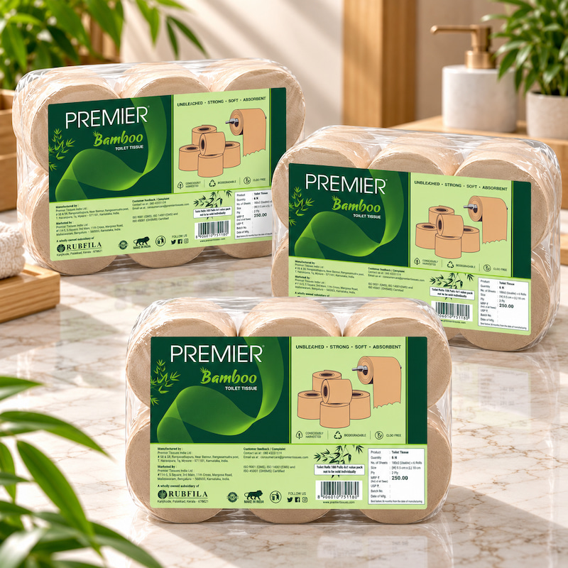 Premier bamboo toilet roll 2 ply 180 pulls 6x1 - Pack of 3