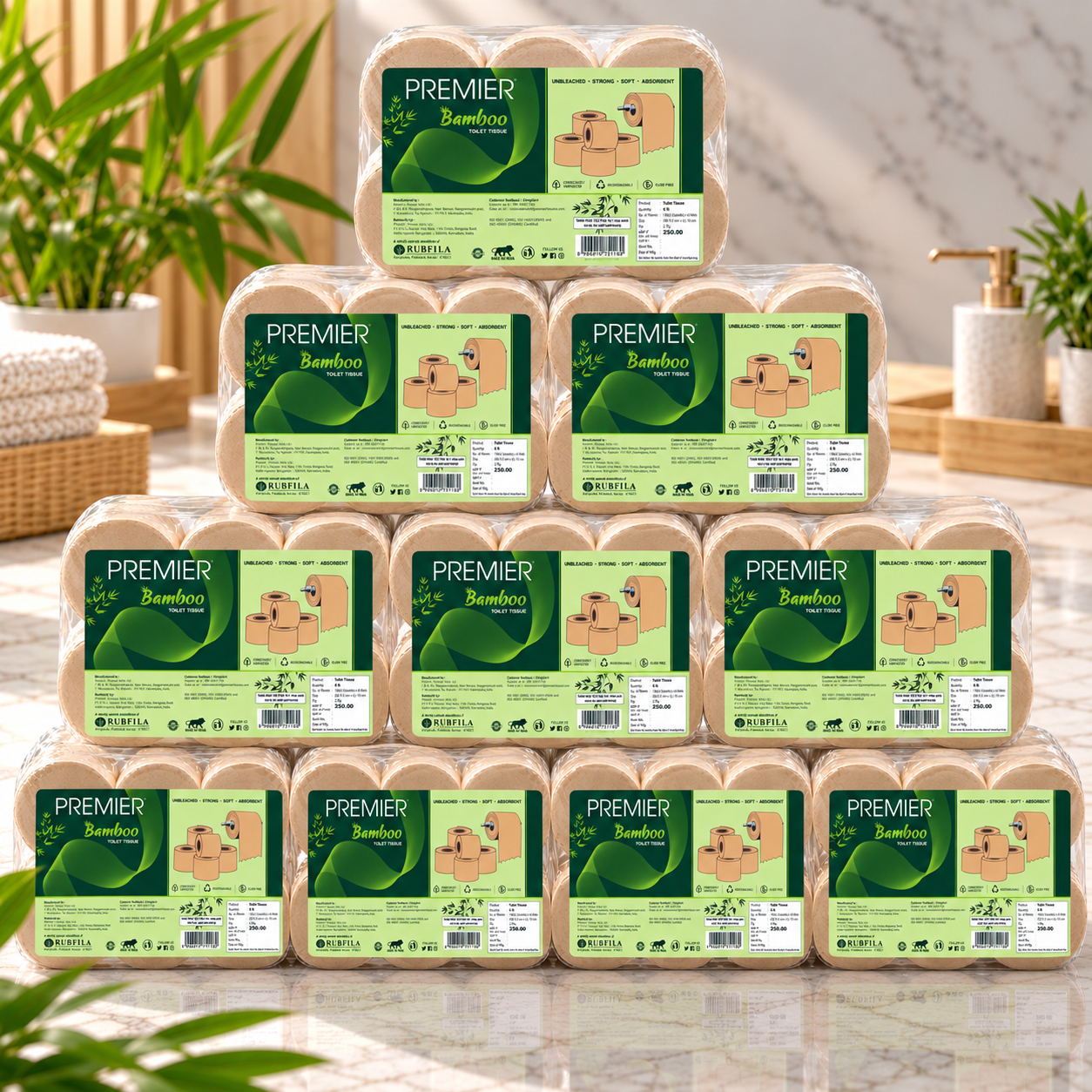 Premier Bamboo Toilet Roll 2 ply 180 Pulls 6X1 - Pack of 10