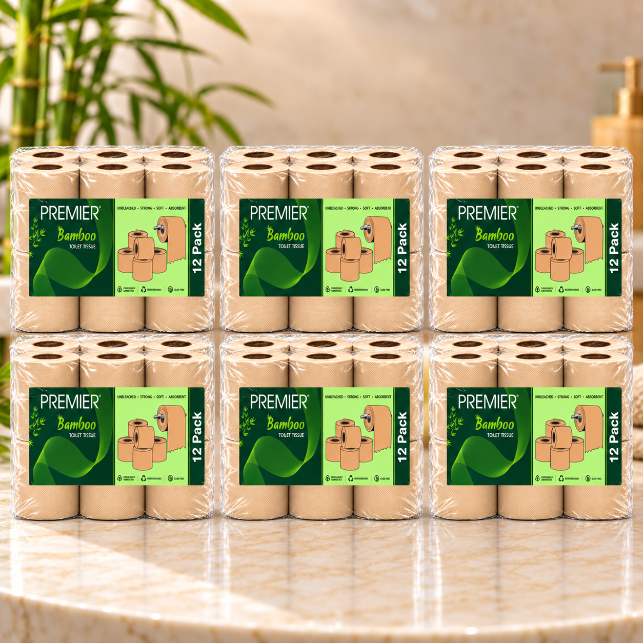 Premier Bamboo Toilet Rolls 2 ply 300 Pulls 12x1 - Pack of 6