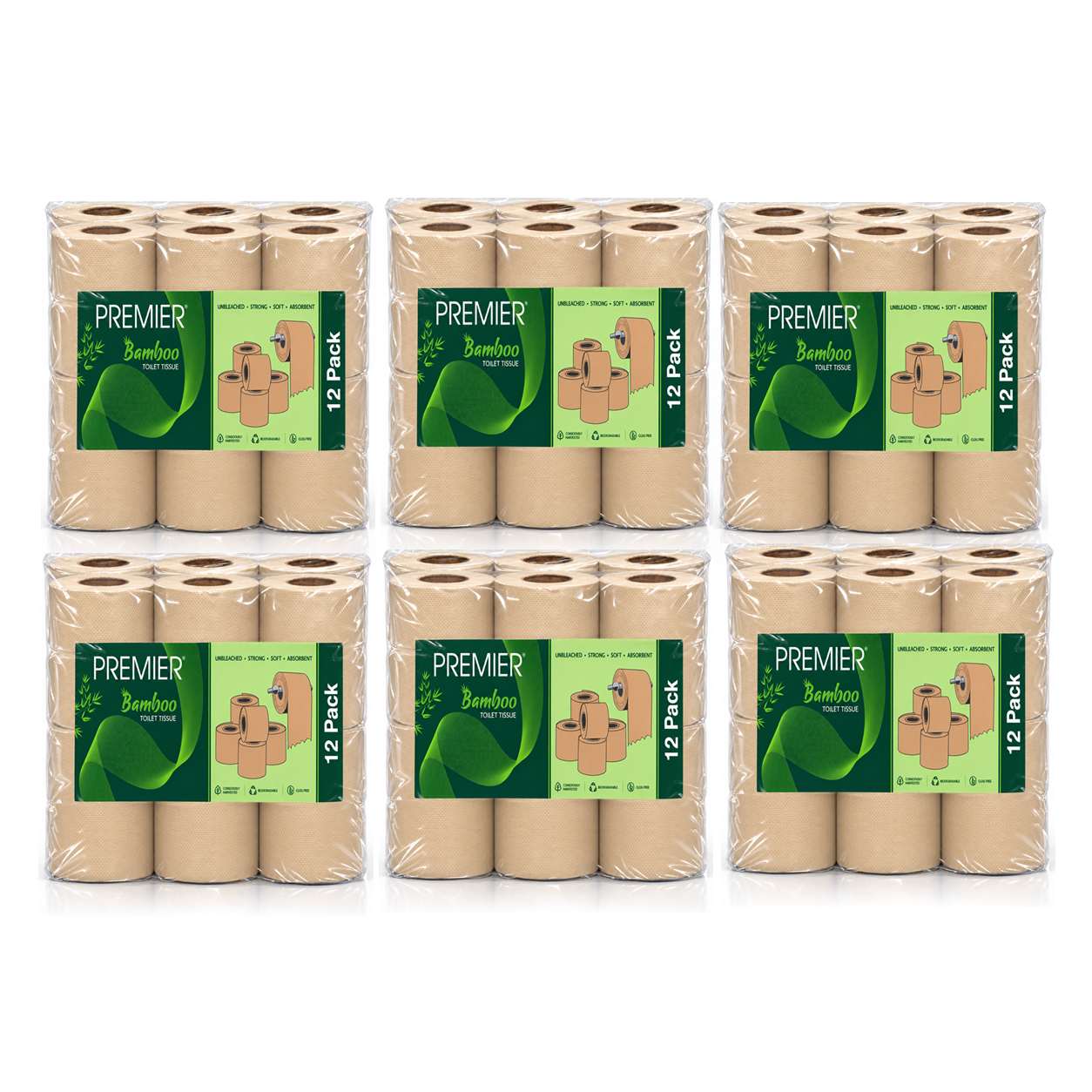 Premier Bamboo Toilet Rolls 2 ply 300 Pulls 12x1 - Pack of 6