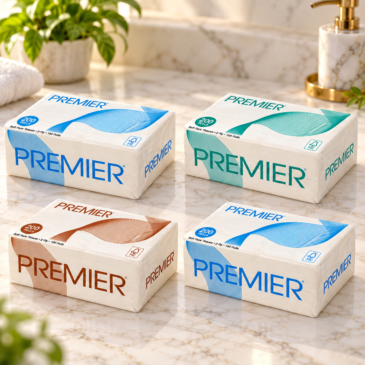Premier Face Tissues 2 ply 200 pulls Refill Pack - Pack of 4