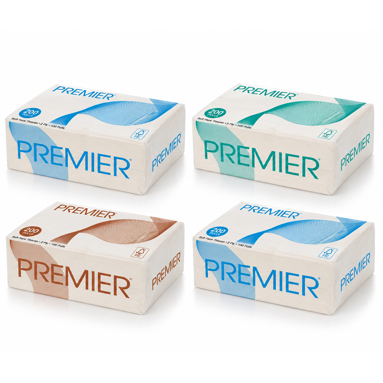 Premier Face Tissues 2 ply 200 pulls Refill Pack - Pack of 4